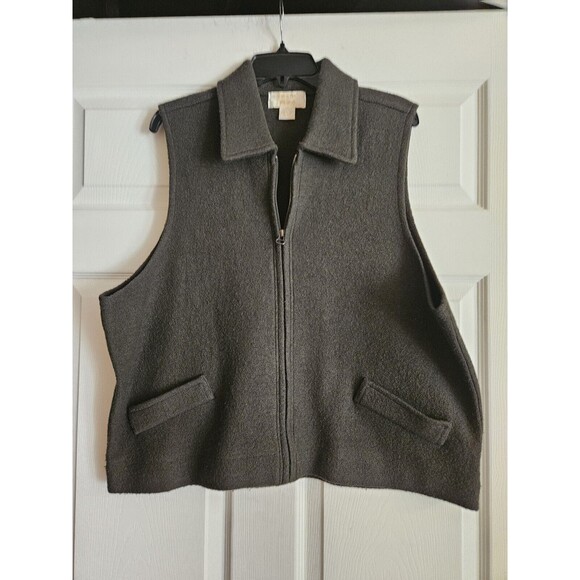 Tally Ho Dark Green 100% Wool Vest Zip-Up Womens 1X Vintage Sweater Cardigan - Picture 3 of 3